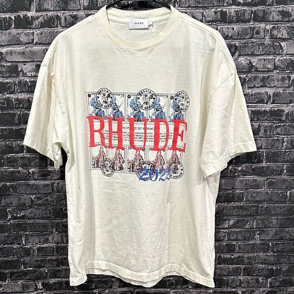 Rhude Other - Rhude Graphic Stamp Tee with Red and Blue Accents in Vintage White!